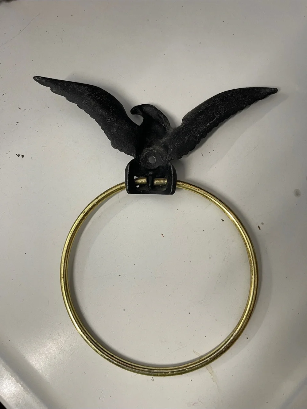 Black Eagle Wall Towel Ring with Brass Hoop